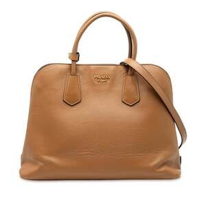 PRADA Brown Leather Saffiano Shoulder Bag